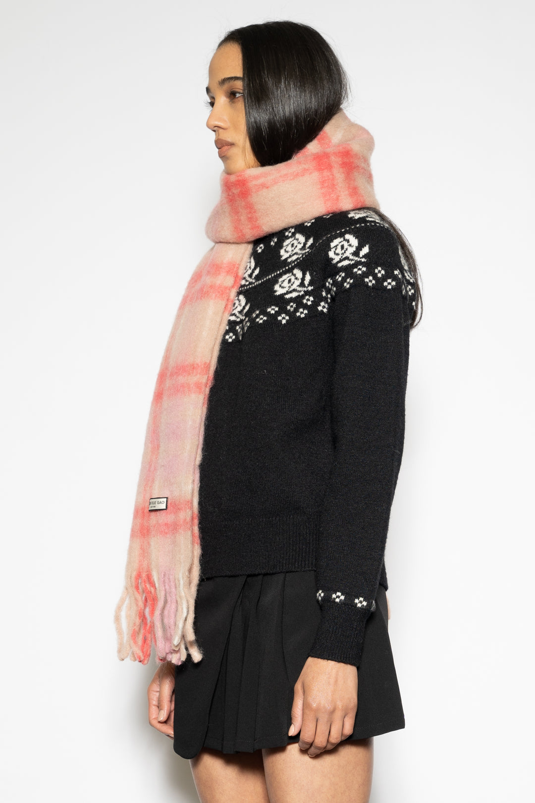 Heavy Wool Pink and Red Plaid Scarf