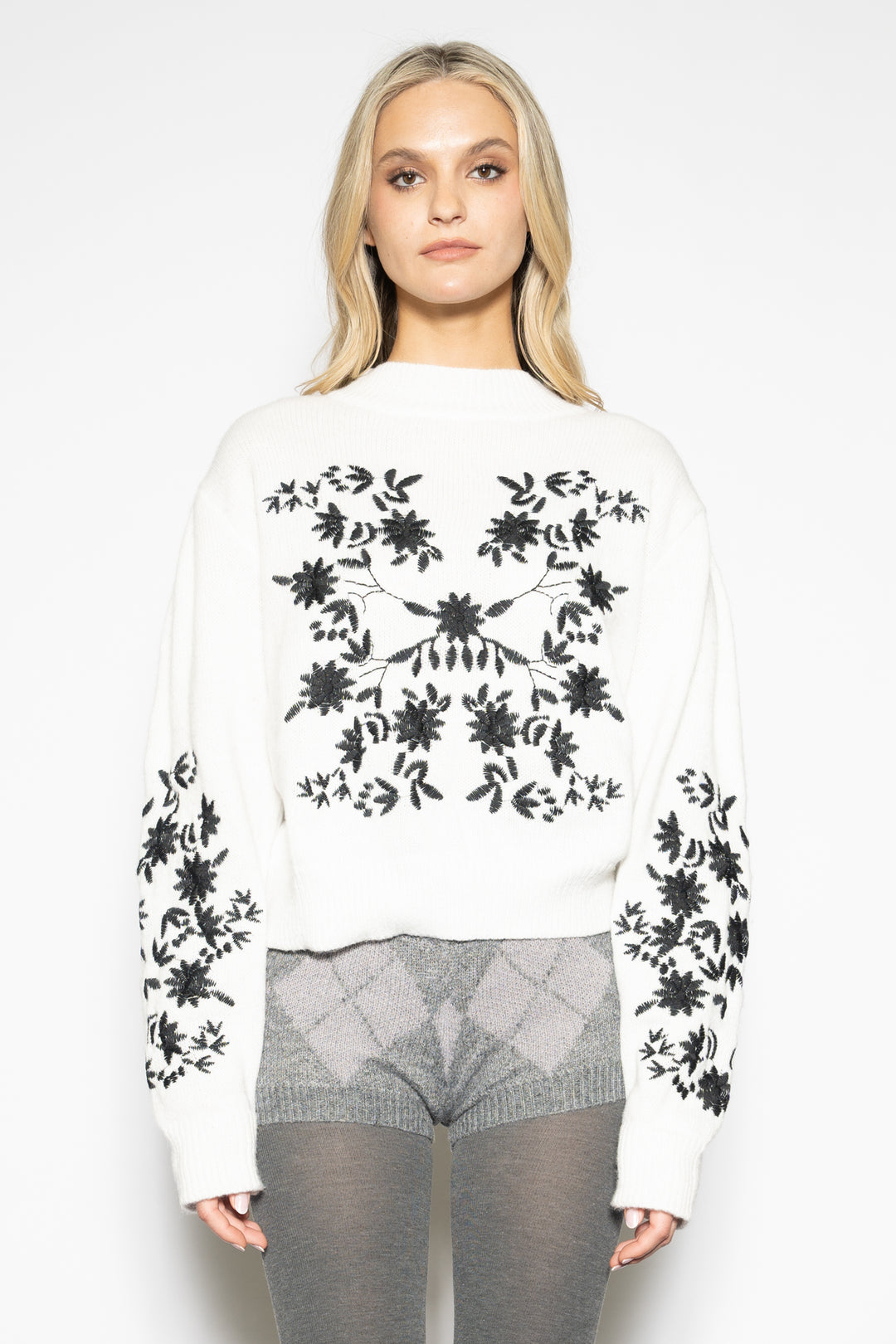 Embroidered Floral Wool Sweater