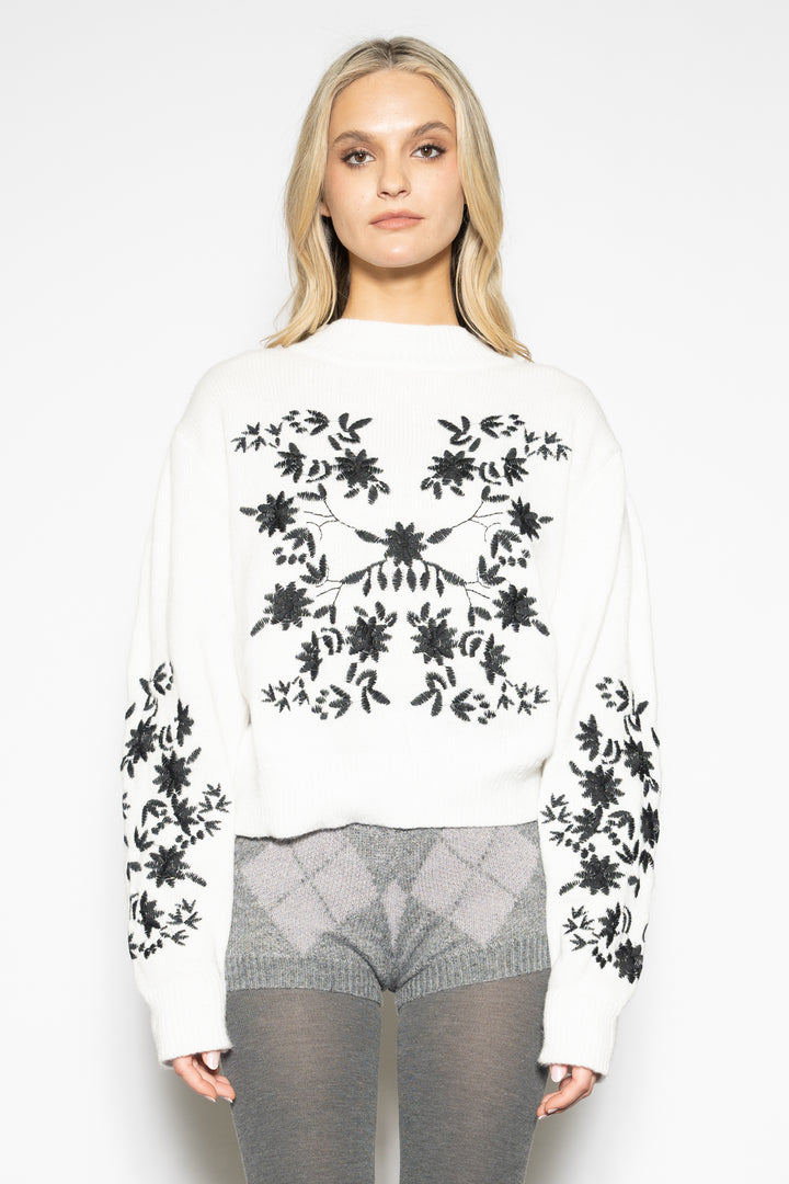 Embroidered Floral Wool Sweater