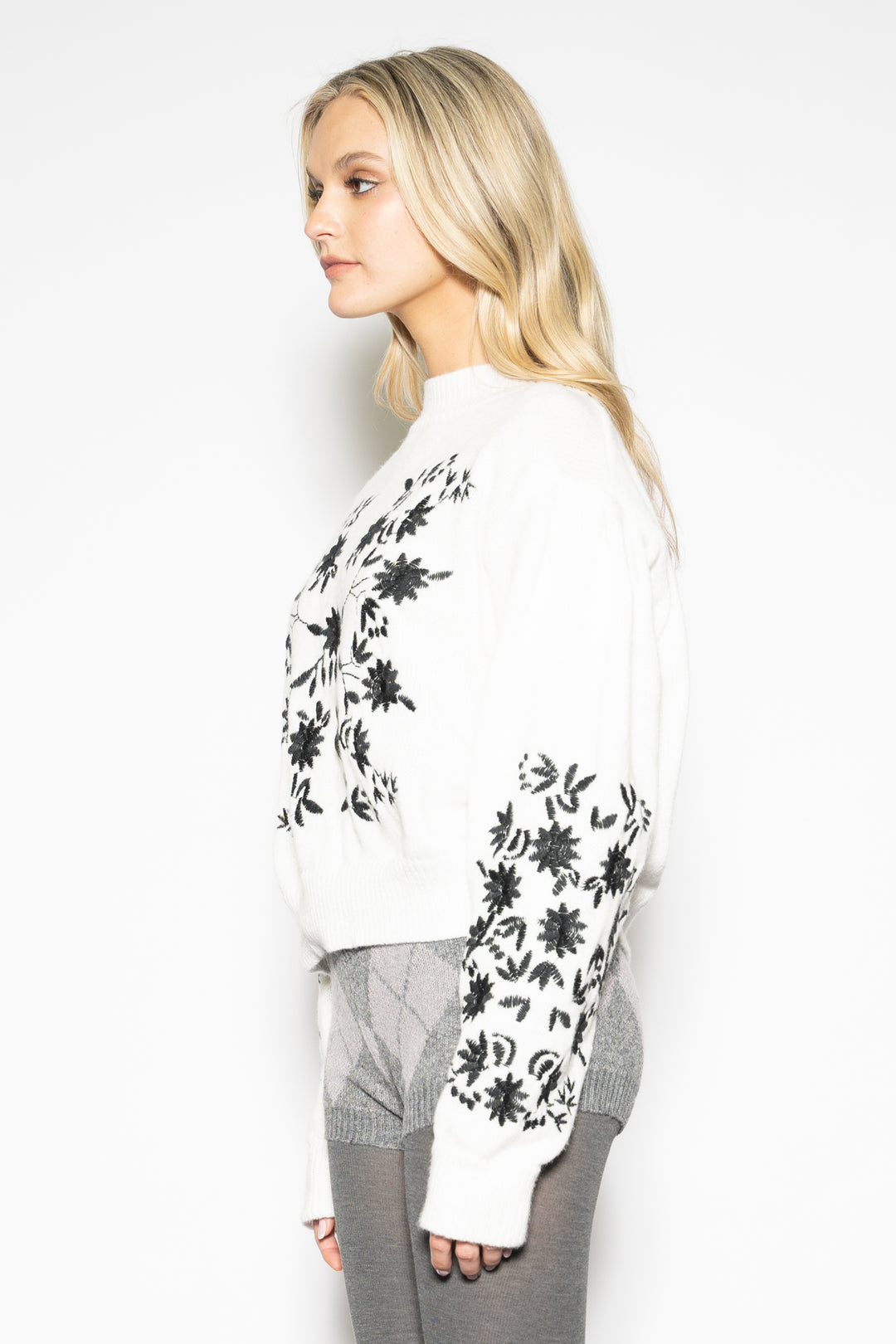 Embroidered Floral Wool Sweater