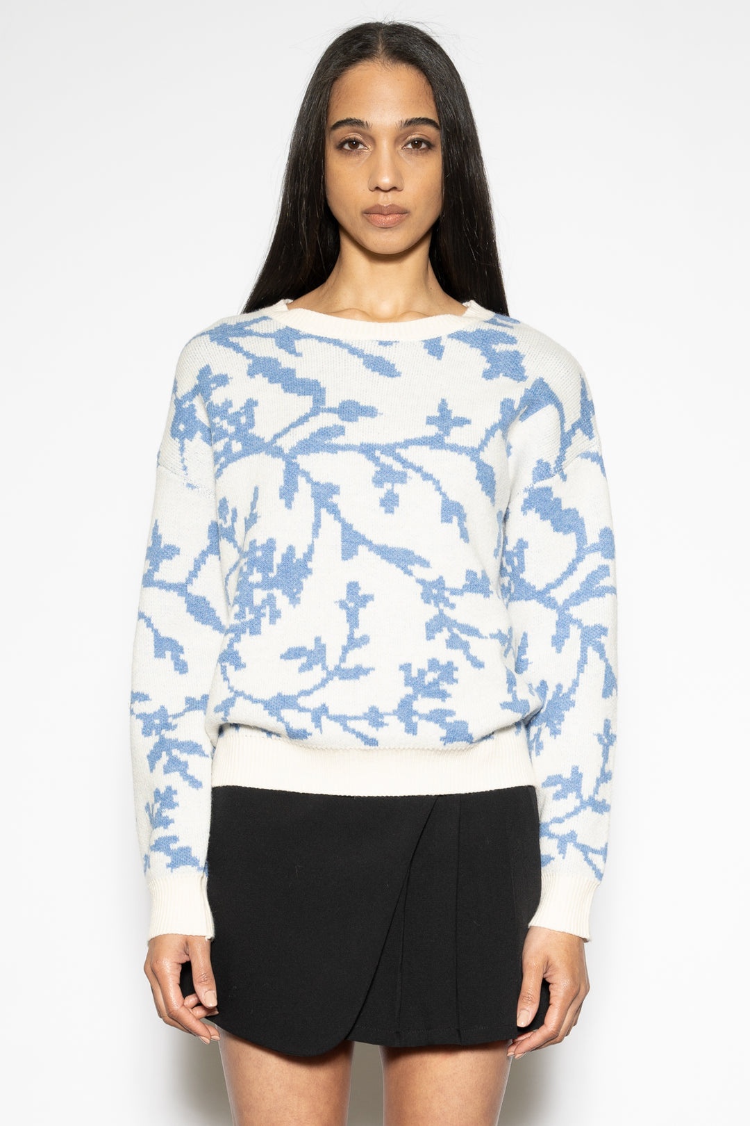 Blue Floral Jacquard Sweater