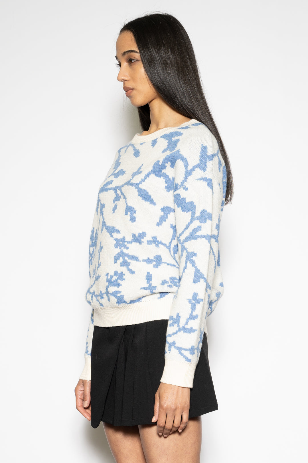 Blue Floral Jacquard Sweater