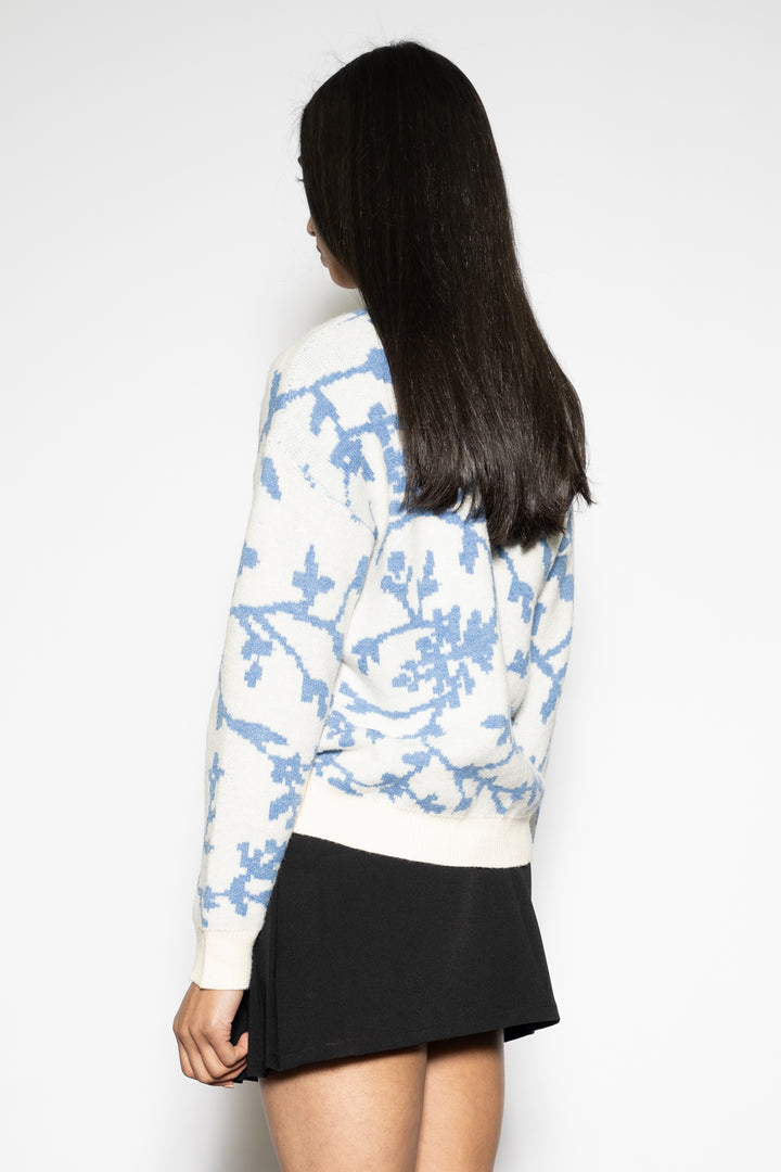 Blue Floral Jacquard Sweater