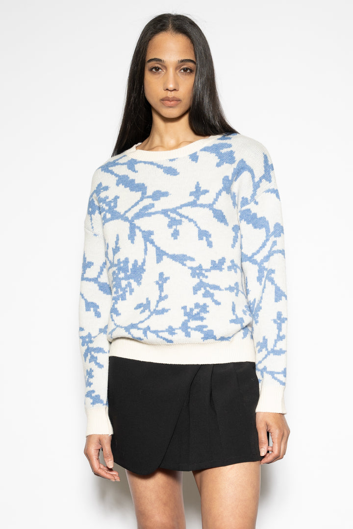 Blue Floral Jacquard Sweater