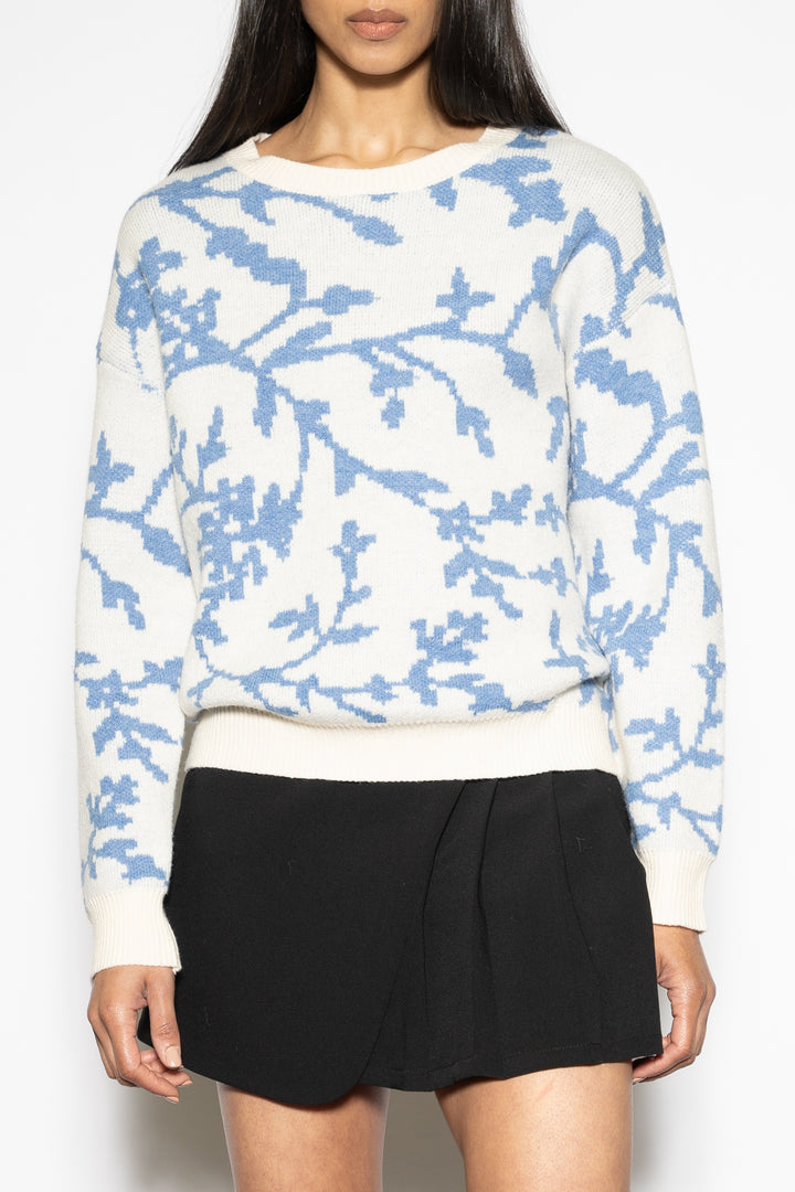 Blue Floral Jacquard Sweater