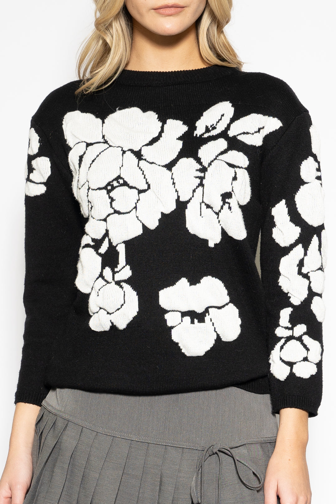 Jersey con print de flores blanco negro