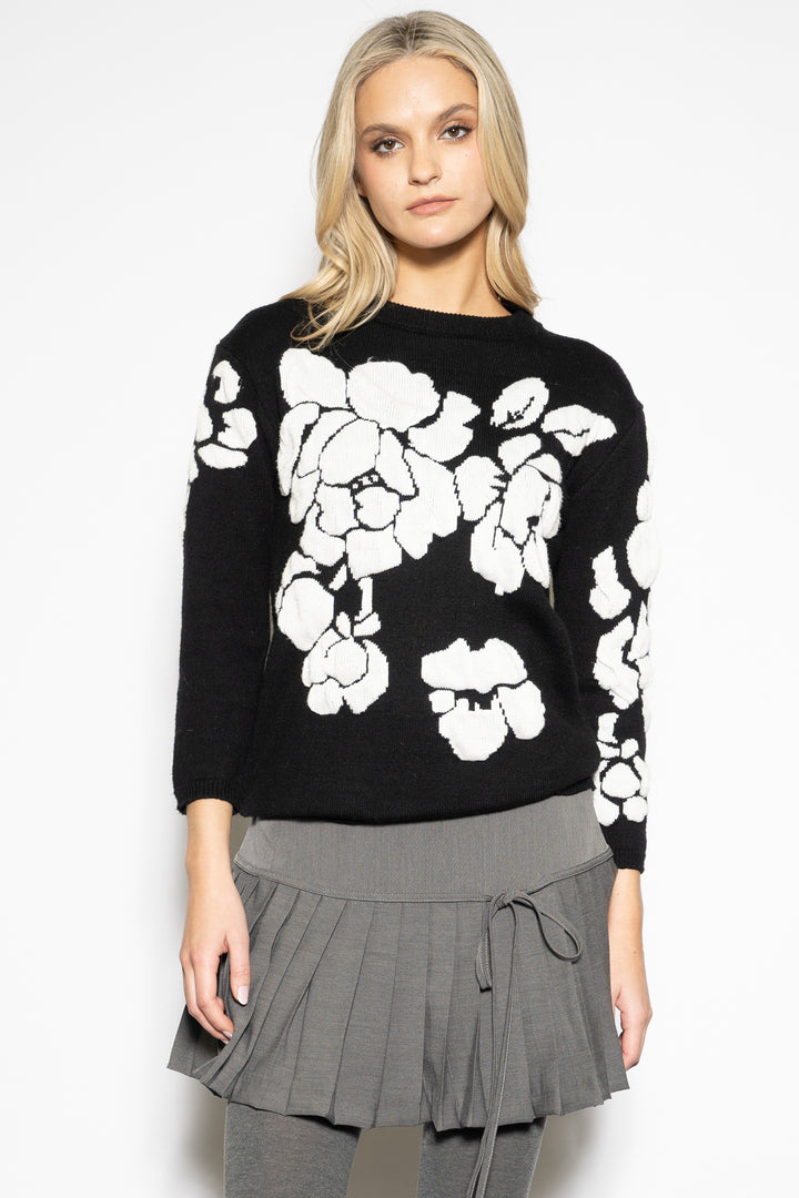 Jersey con print de flores blanco negro