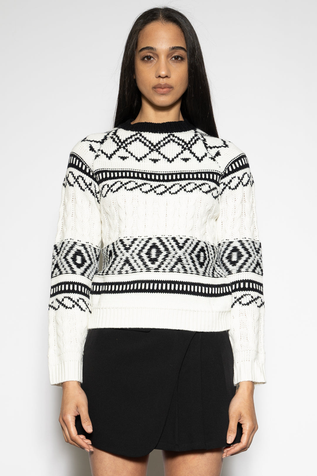 Black White Geometric Knit Sweater