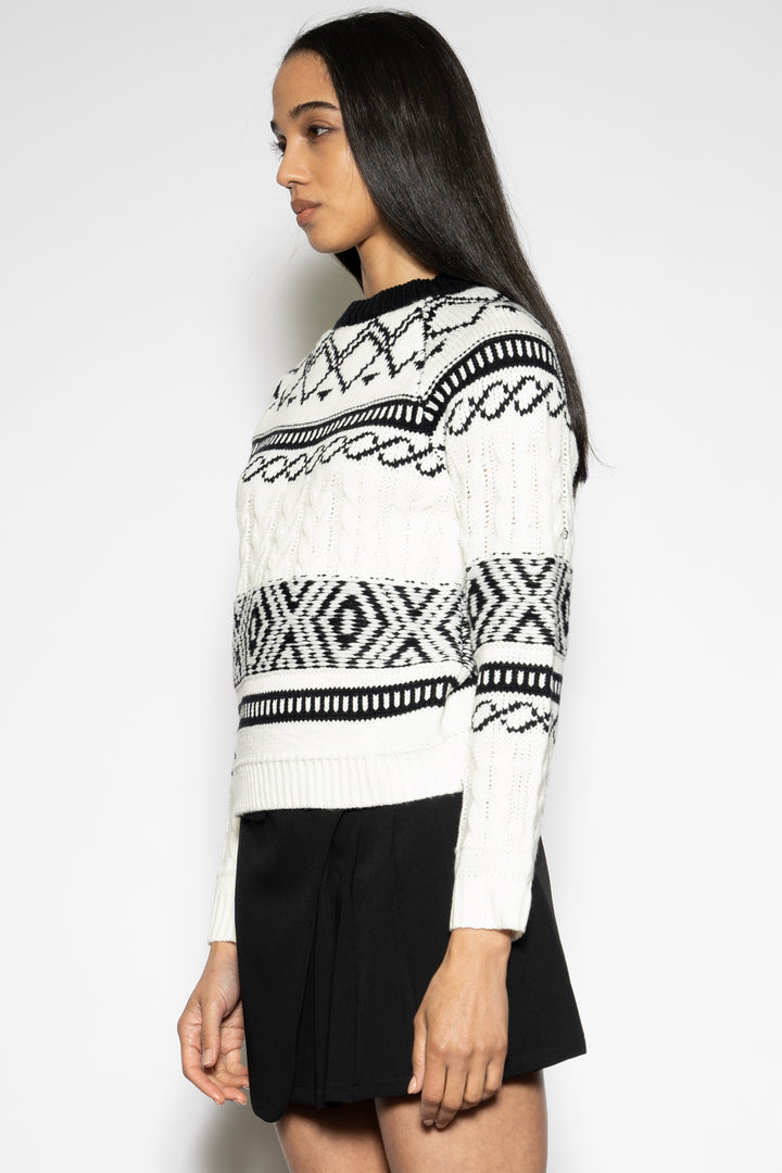 Black White Geometric Knit Sweater