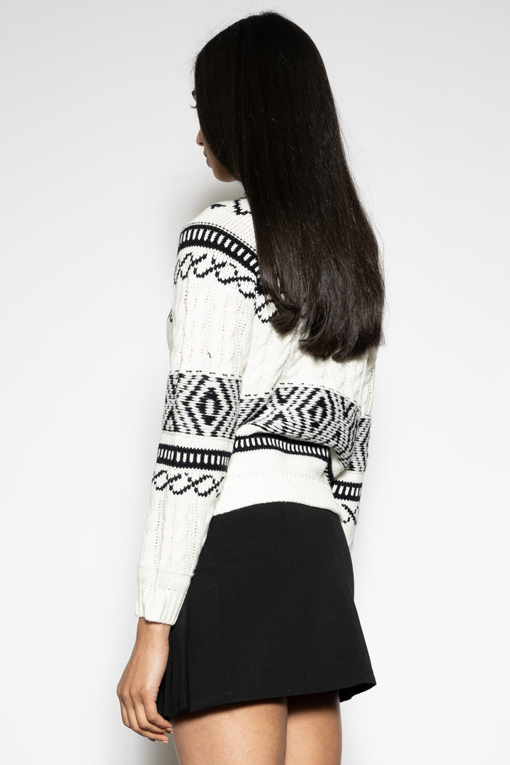 Black White Geometric Knit Sweater