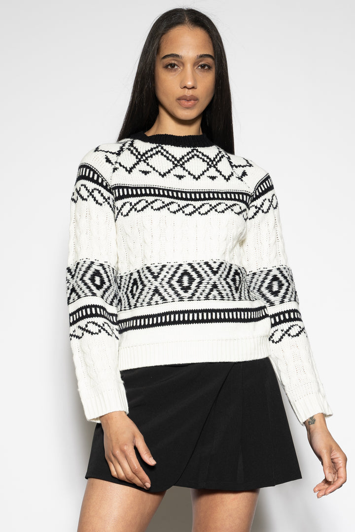 Black White Geometric Knit Sweater