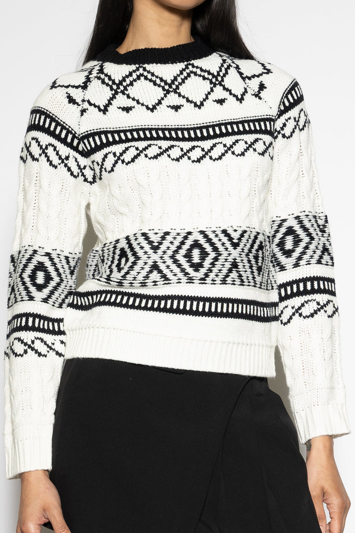 Black White Geometric Knit Sweater