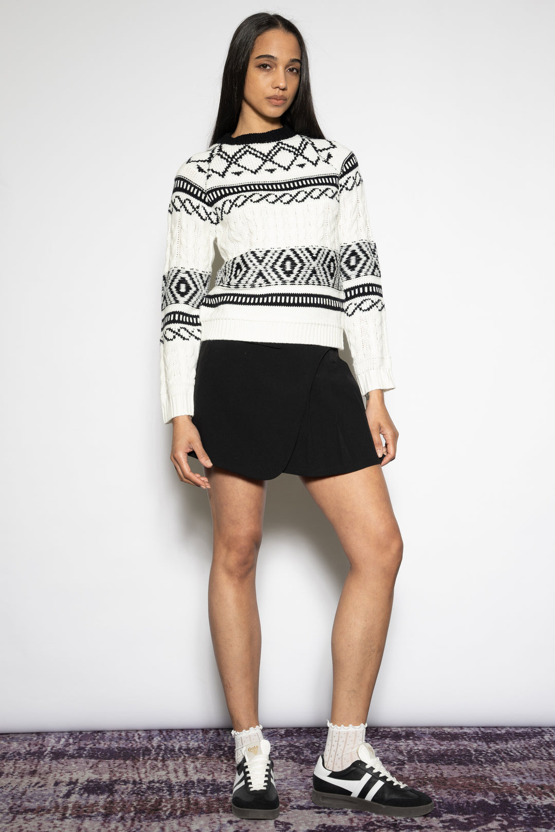 Black White Geometric Knit Sweater