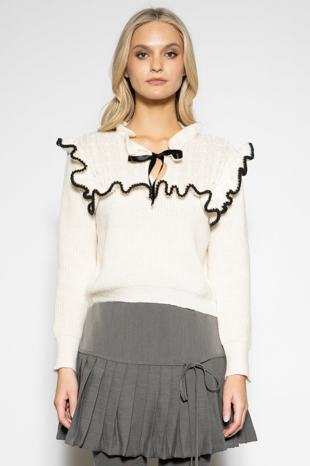 Ruffled Collar Knit Sweater