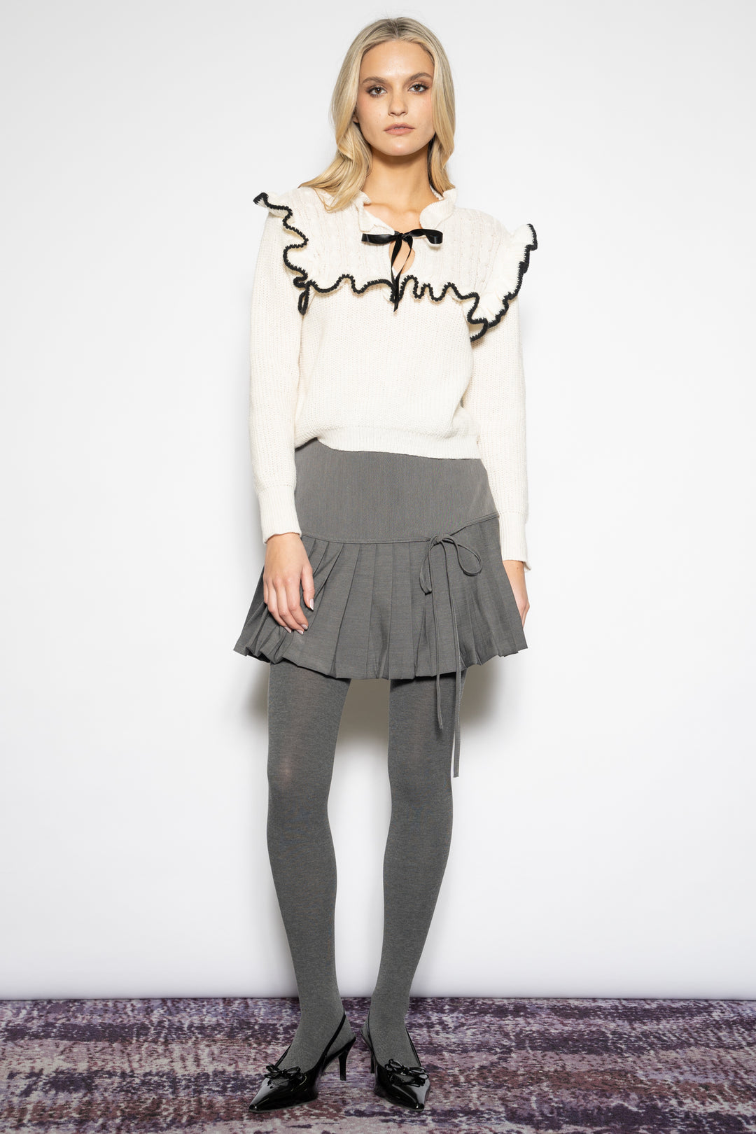 Ruffled Collar Knit Sweater