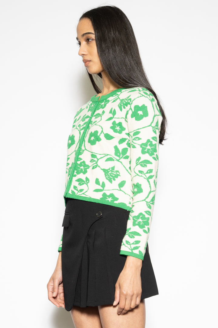 Green Floral Wool Cardigan