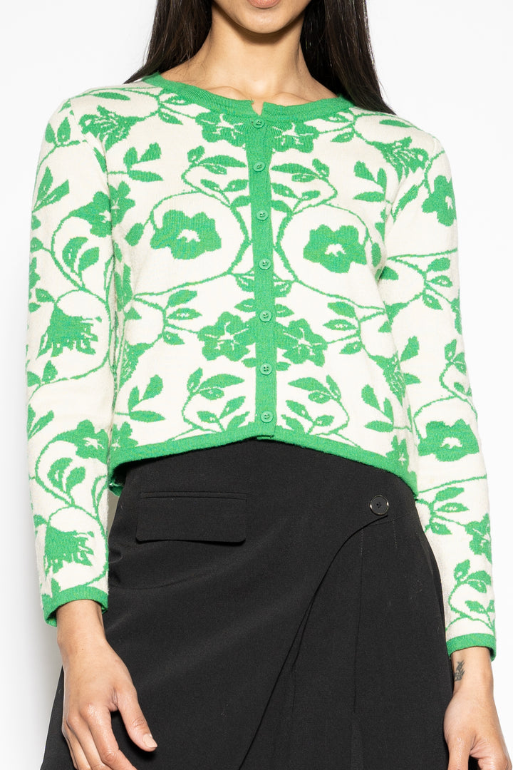 Green Floral Wool Cardigan