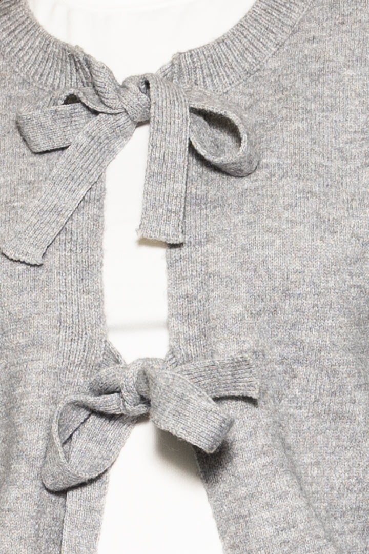 Grey Bow-Tie Wool Cardigan