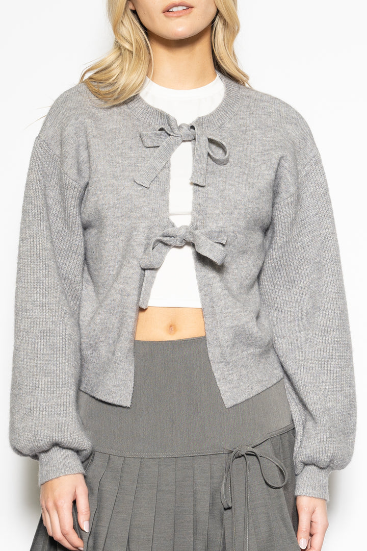 Grey Bow-Tie Wool Cardigan