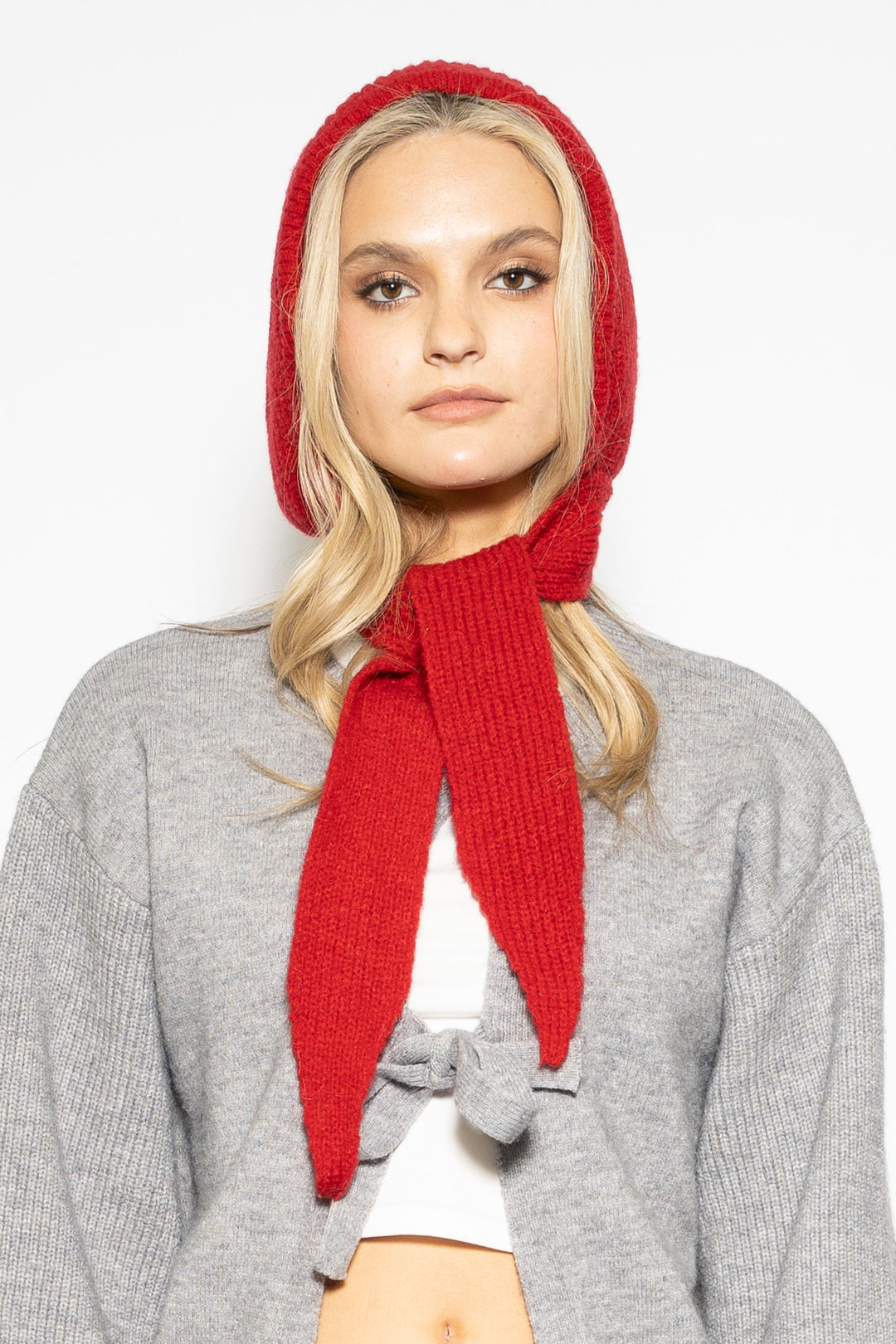 Wool Knitted Red Hoodie Hat Balaclava Bonnet