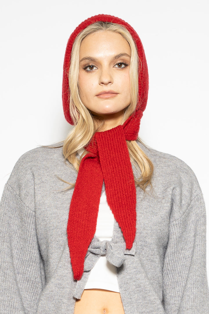 Wool Knitted Red Hoodie Hat Balaclava Bonnet