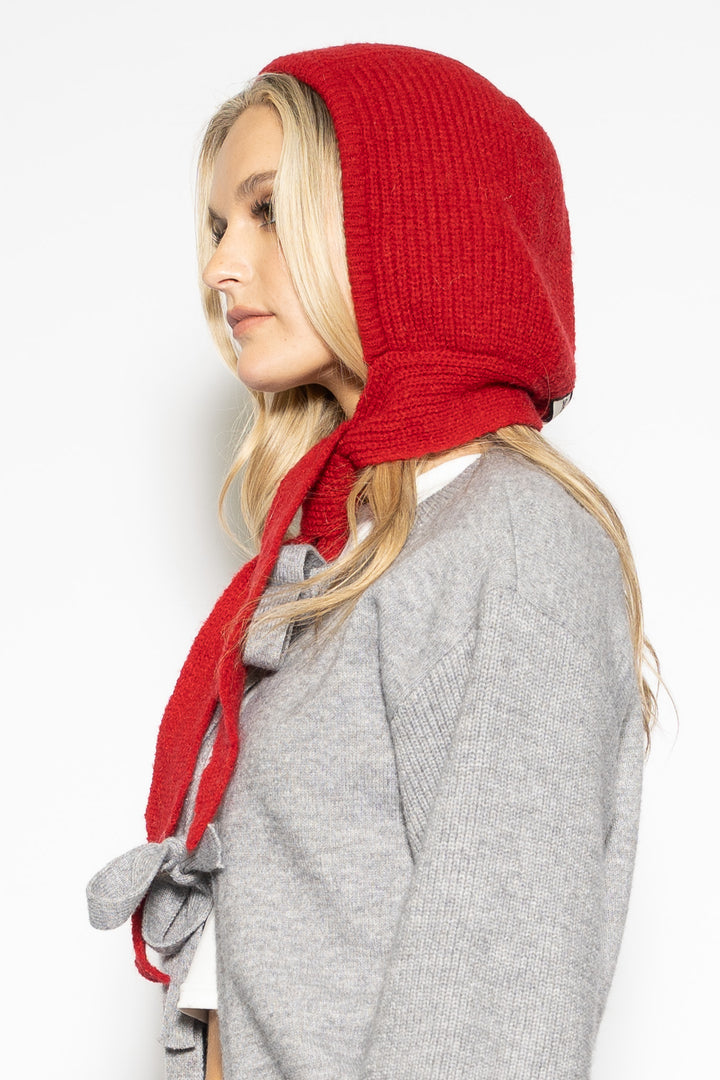 Wool Knitted Red Hoodie Hat Balaclava Bonnet