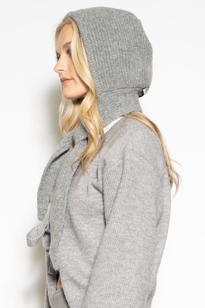 Wool Knitted Grey Hoodie Hat Balaclava Bonnet