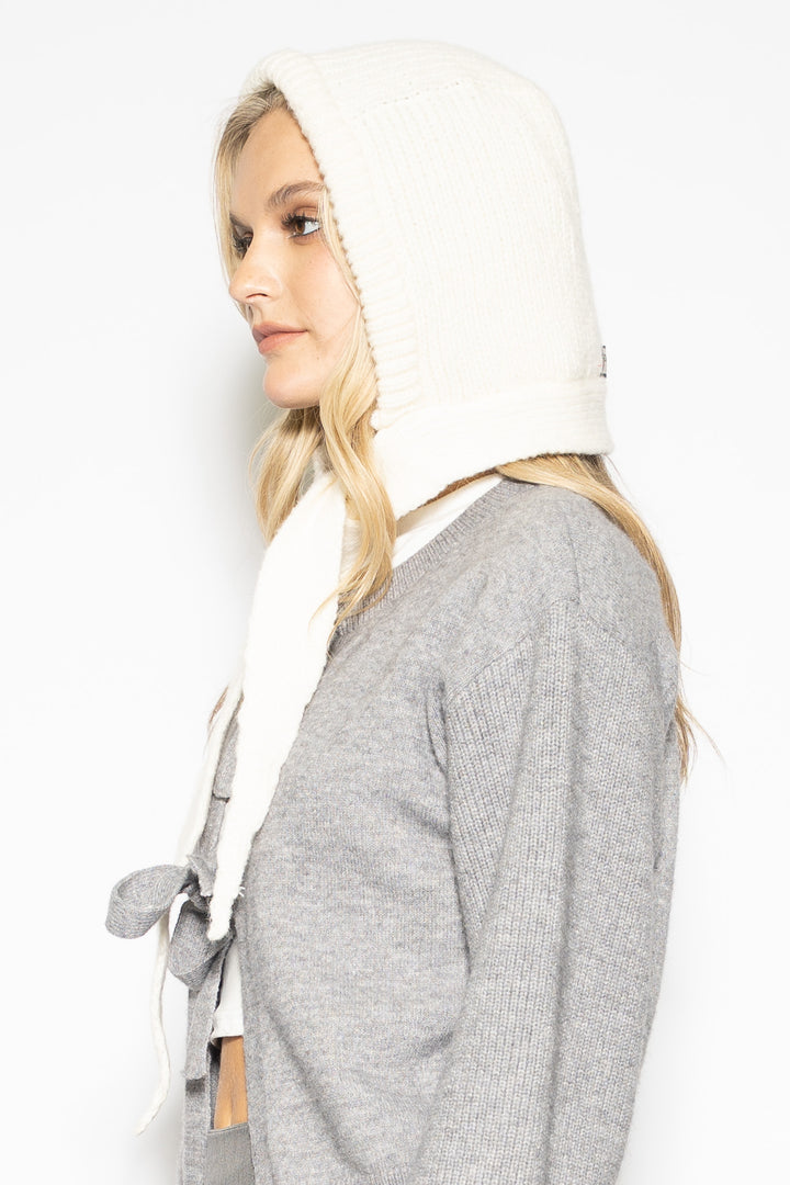 Wool Knitted White Hoodie Hat Balaclava Bonnet