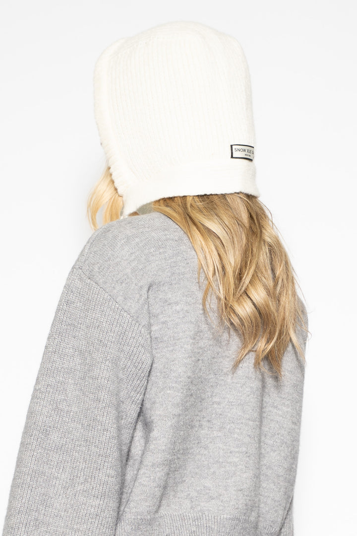 Wool Knitted White Hoodie Hat Balaclava Bonnet