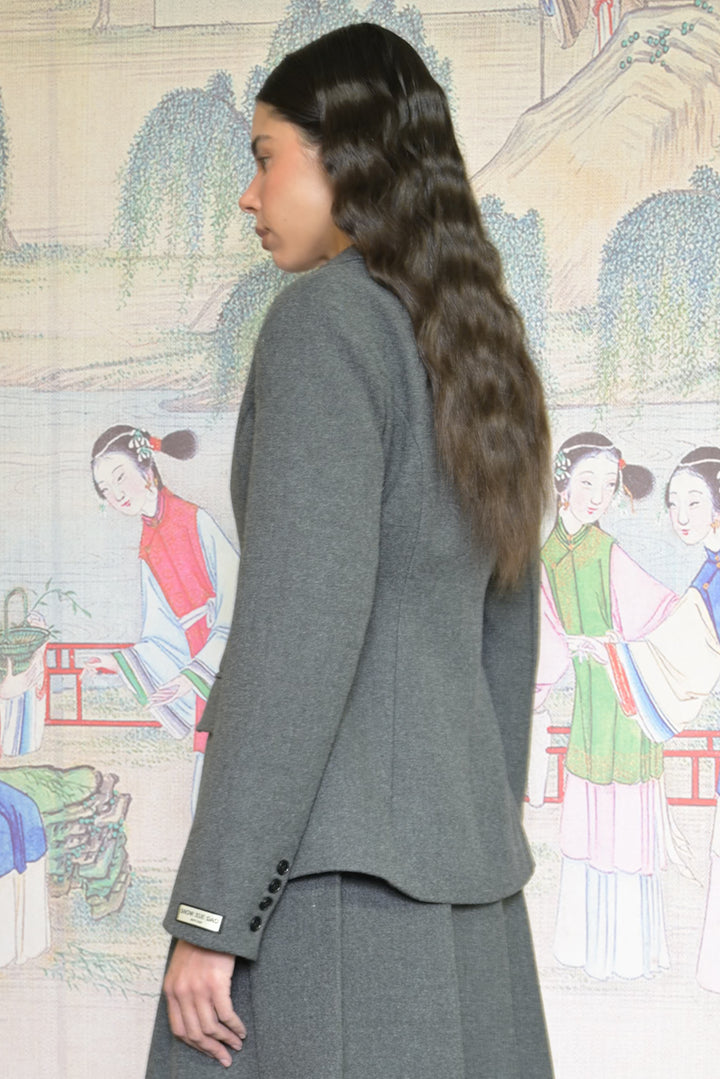 Wool Grey Tailored Sculpted Peplum Blazer