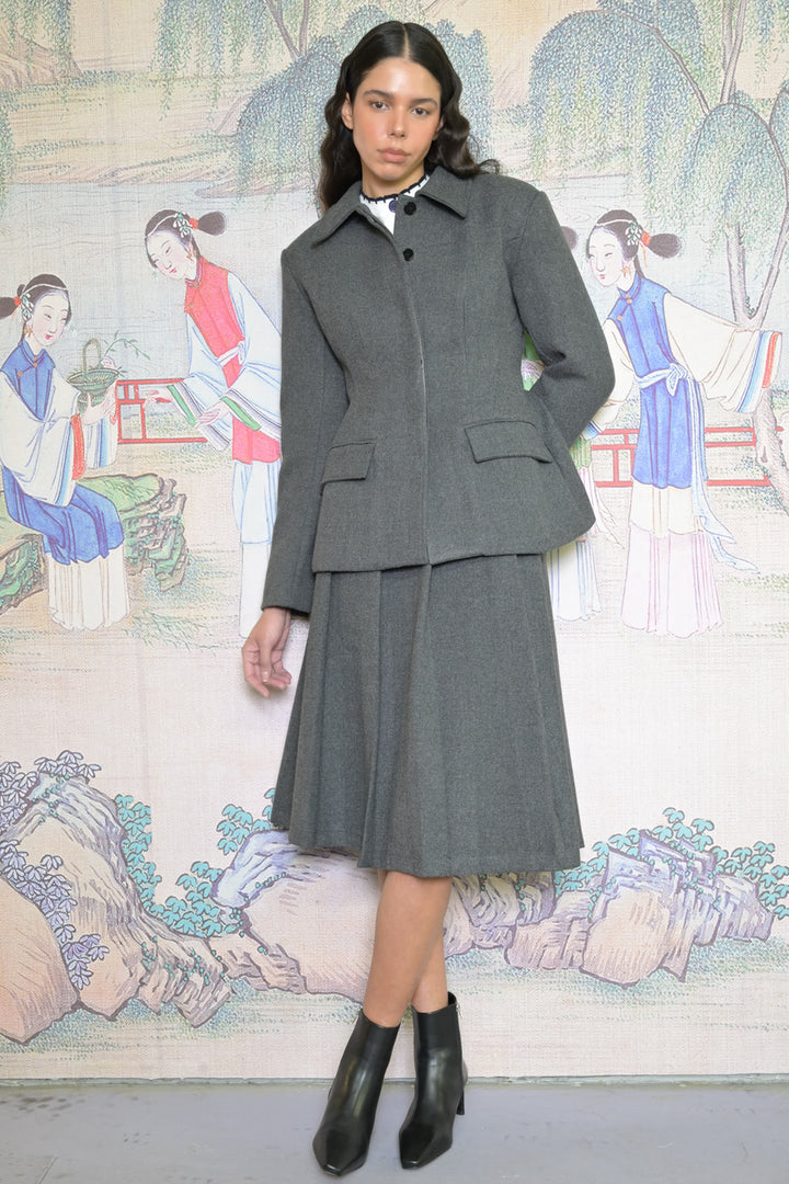 Wool Grey Tailored Sculpted Peplum Blazer