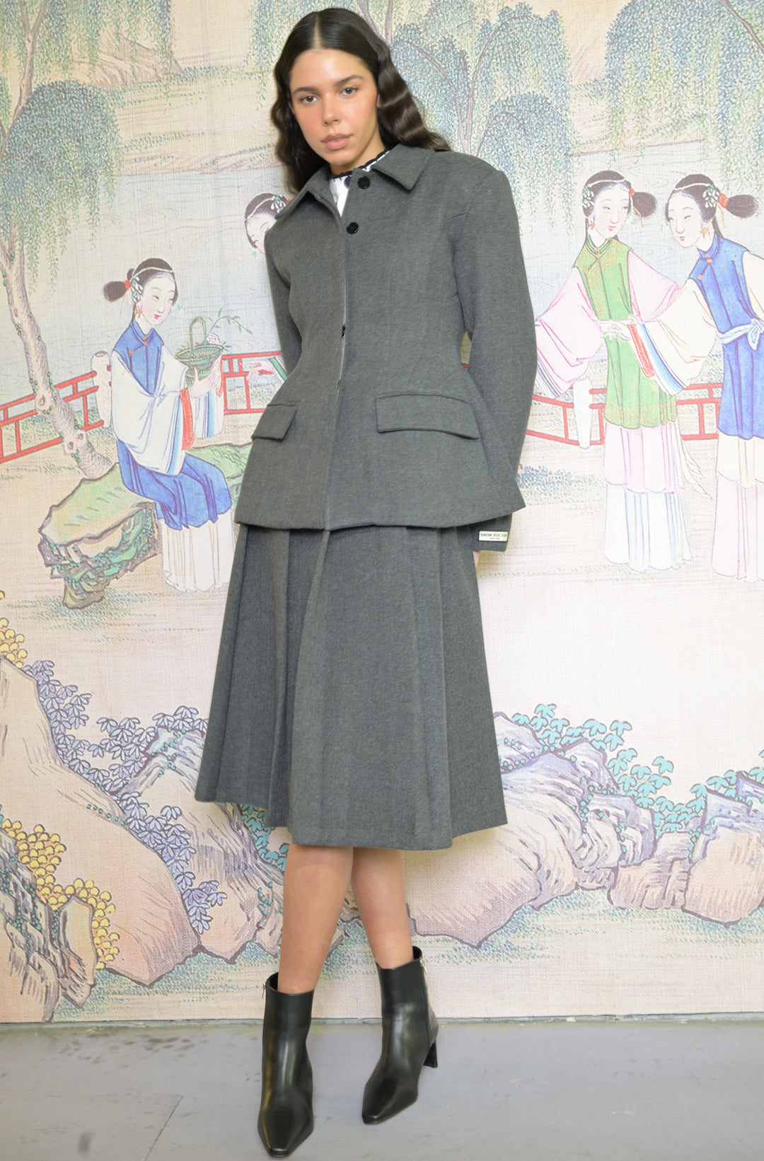 Wool Grey Tailored Sculpted Peplum Blazer