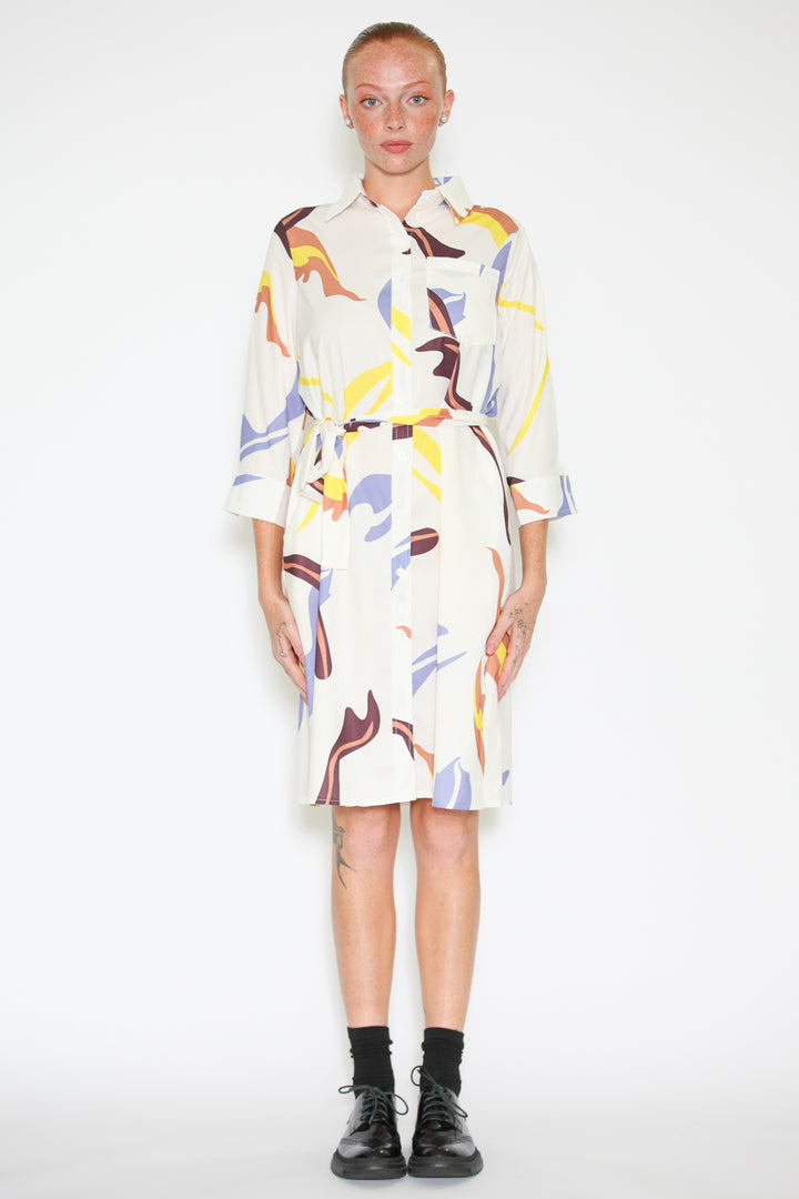 Silk Abstract Pattern Button-Down Dress