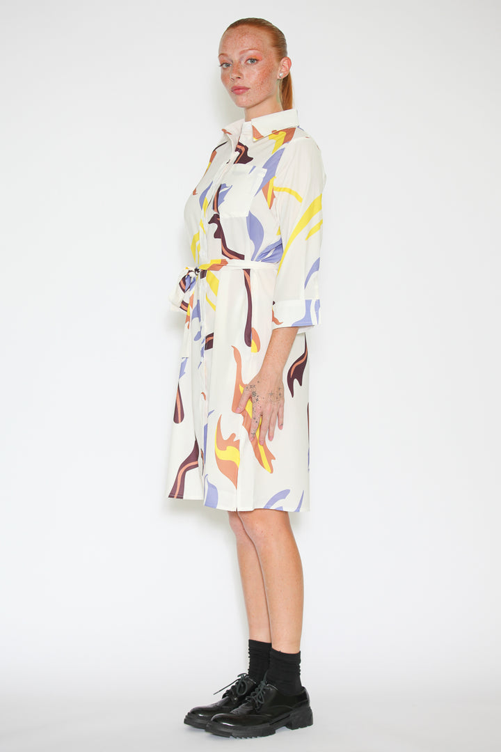 Silk Abstract Pattern Button-Down Dress