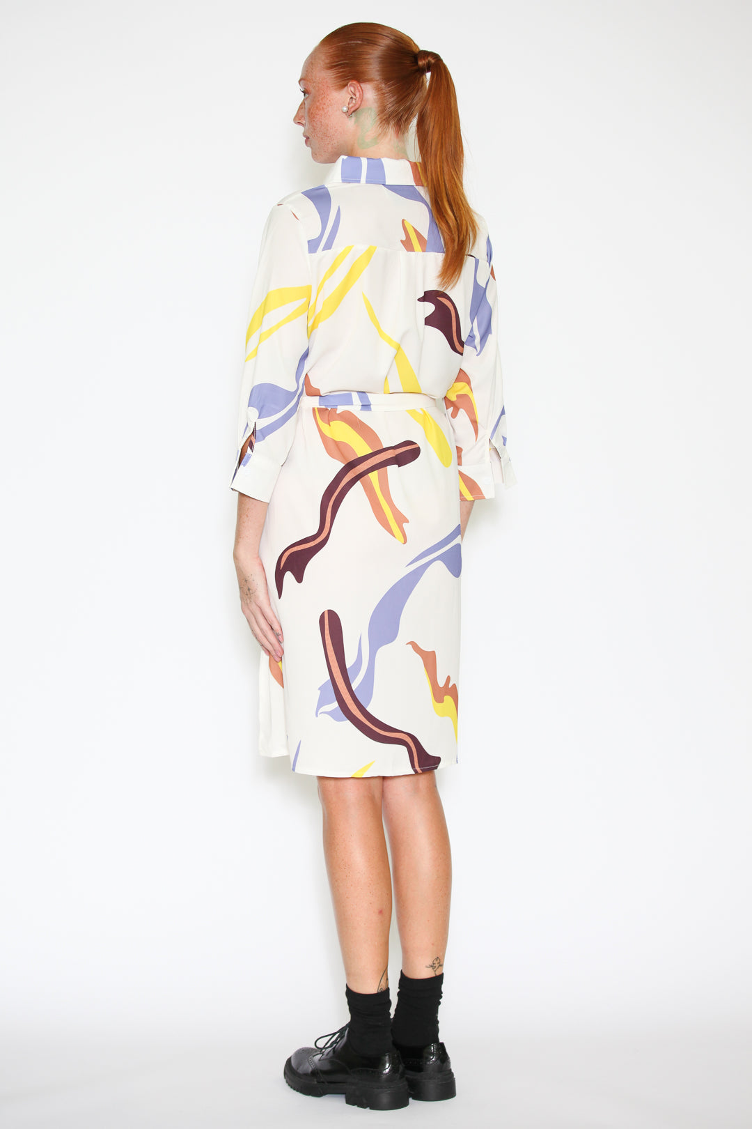 Silk Abstract Pattern Button-Down Dress