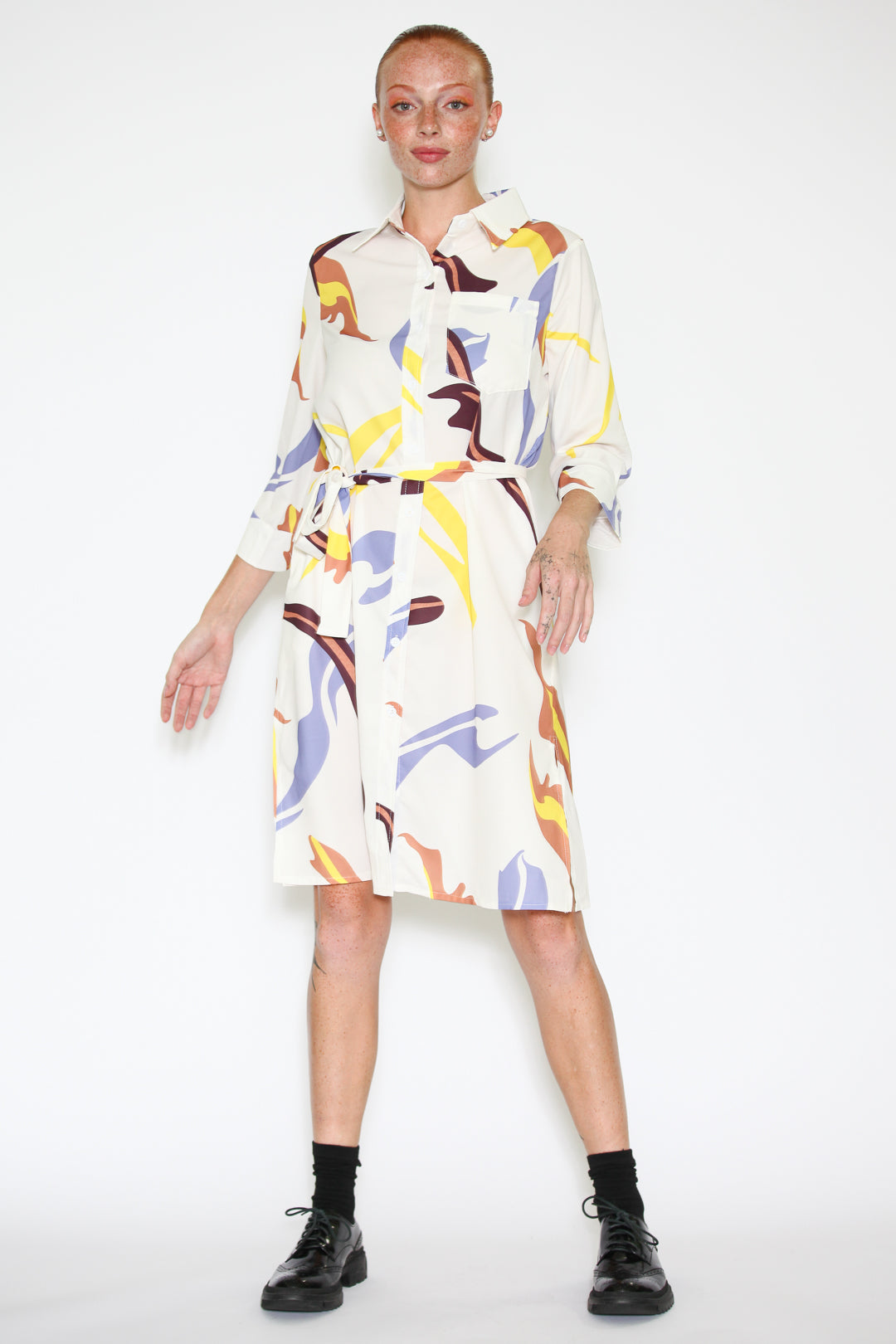 Silk Abstract Pattern Button-Down Dress