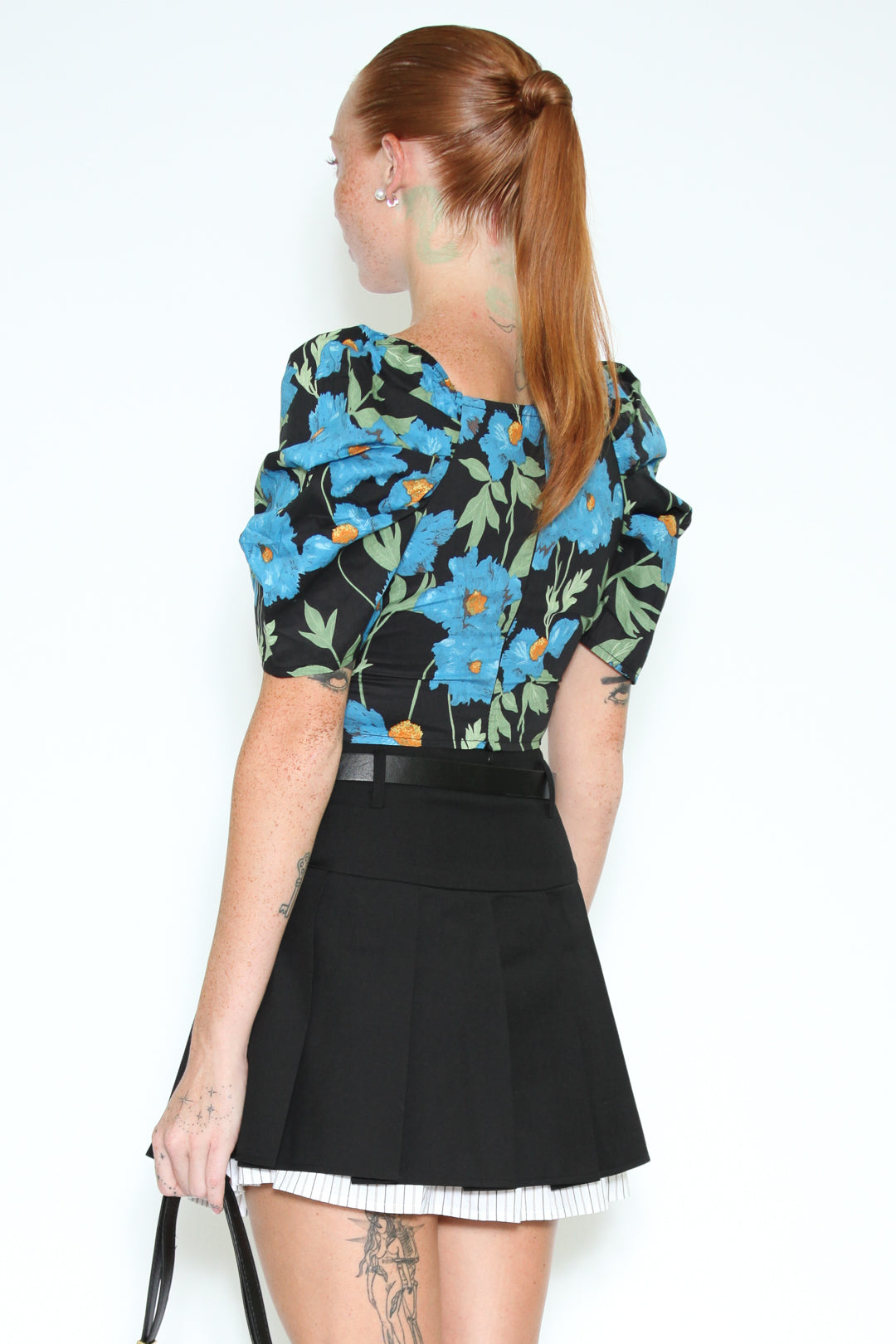 Cotton Blue Floral Puff Sleeve Top