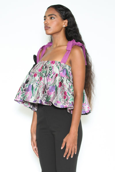 Silk Abstract Patterned Baby Doll Top