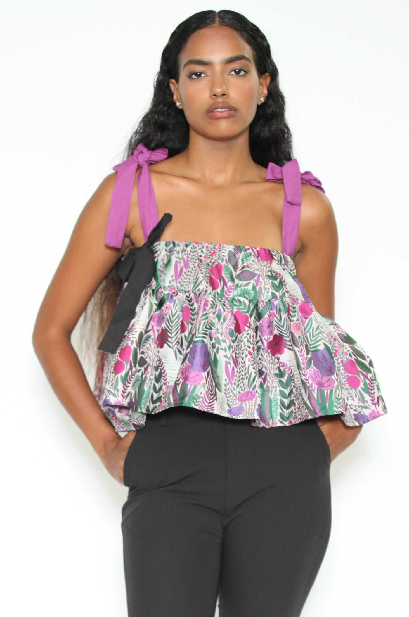 Silk Abstract Patterned Baby Doll Top