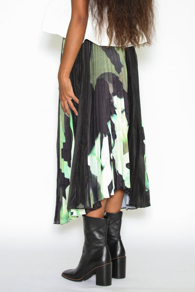 Silk Pleated Abstract Skirt