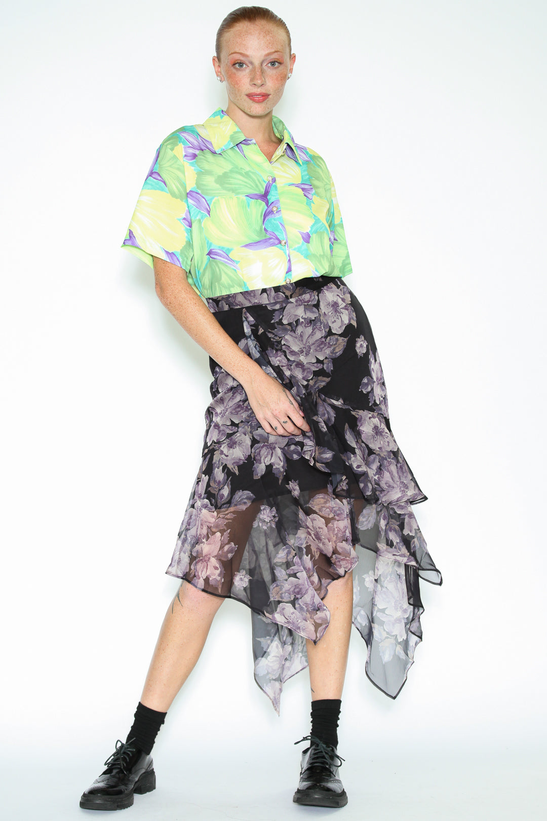 Silk Printed Ruffle Layer Skirt