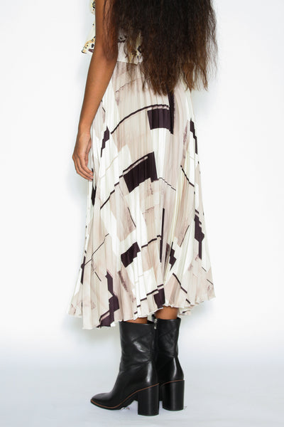 Falda plisada con estampado abstracto de seda