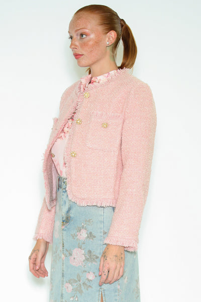 Wool Pink Tweed Cropped Blazer