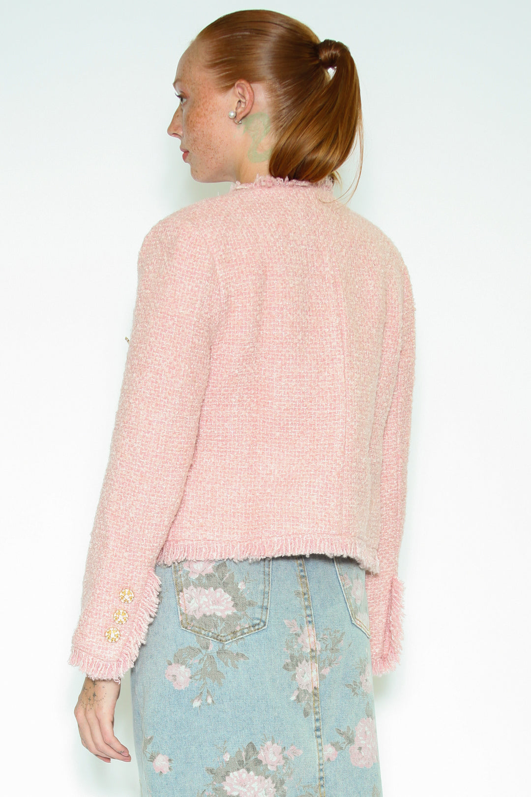 Wool Pink Tweed Cropped Blazer
