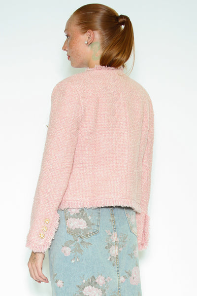 Blazer recortado de lã rosa tweed