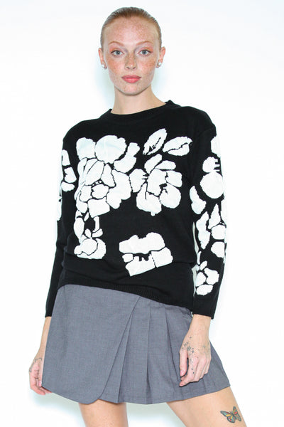 Black White Floral Sweater
