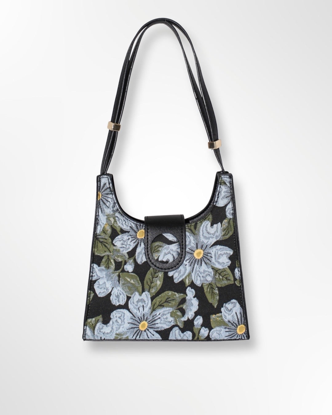 Bolsa de mão floral azul de couro vegano
