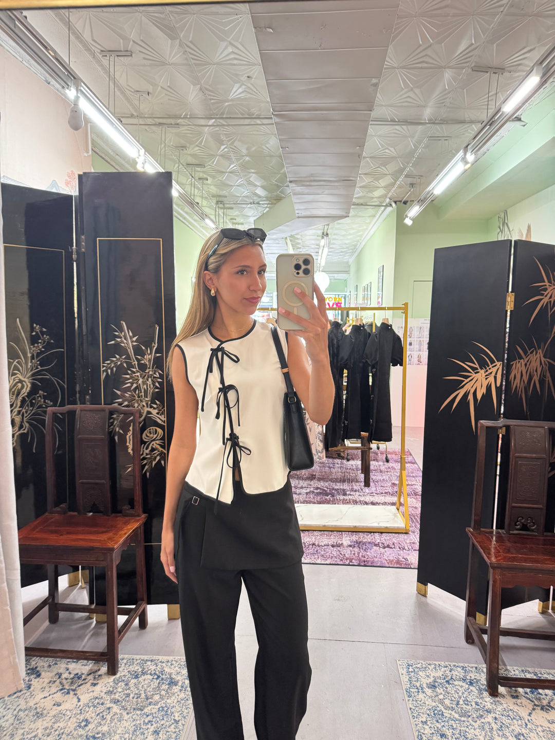 Cotton Poplin White Bow Tie Top