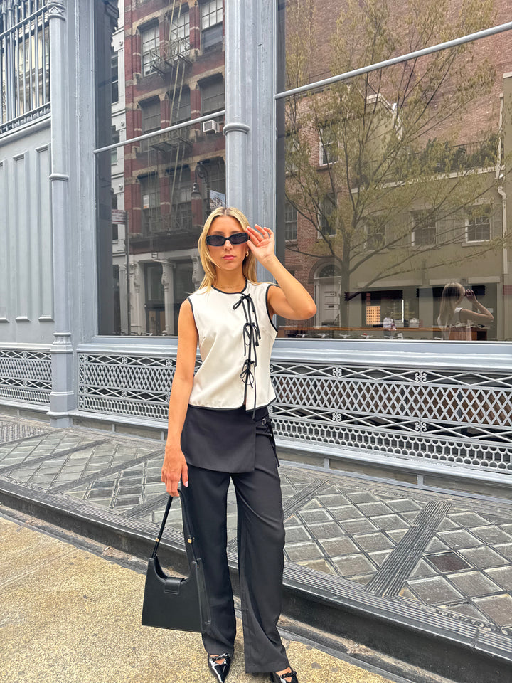 Light Wool Asymmetrical Black Skirt Pants