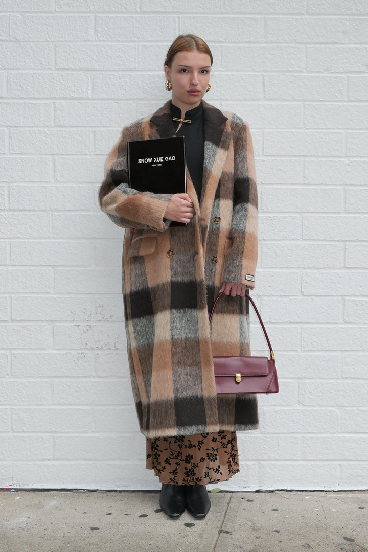 Heavy Wool Camel Brown Plaid Coat